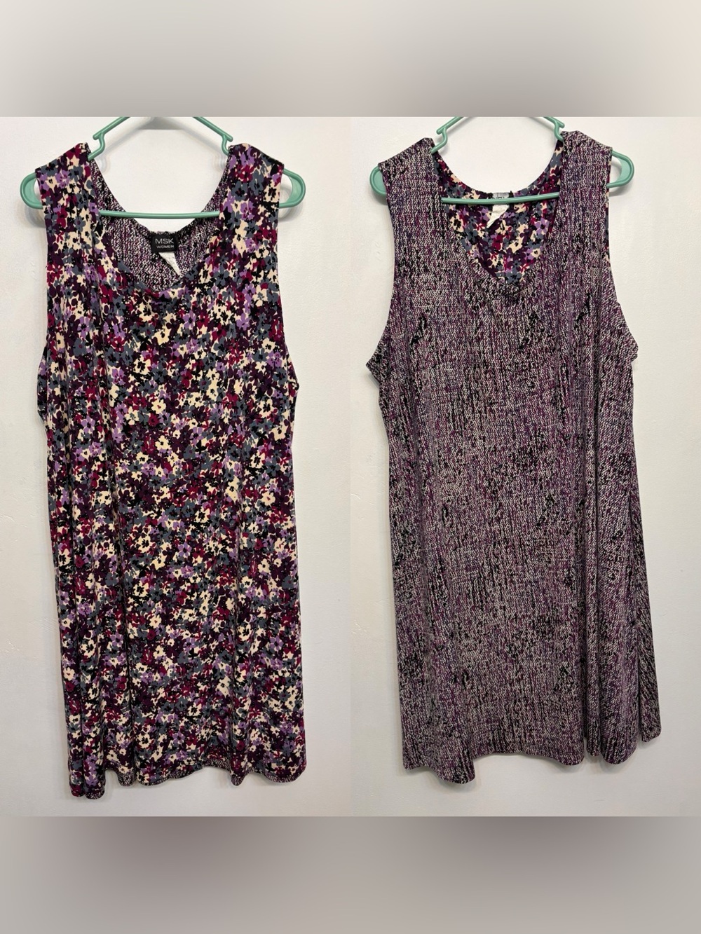 Vintage MSK Purple Floral Reversible Midi Tank Dress Womans Size 3XL